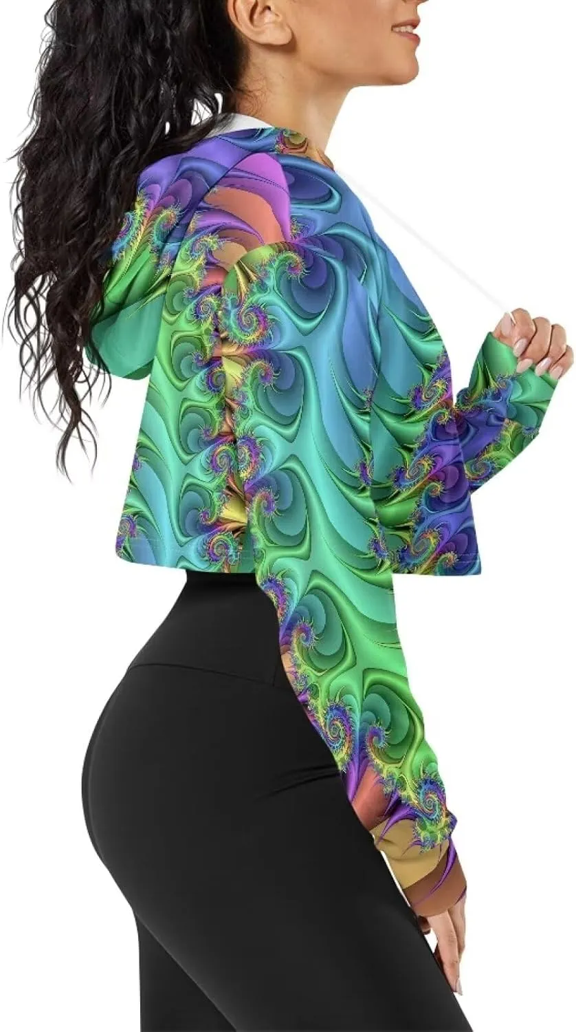 Women's Cropped Hoodies Long Sleeves Fleece Crop Top Sweatshirt with Hooded