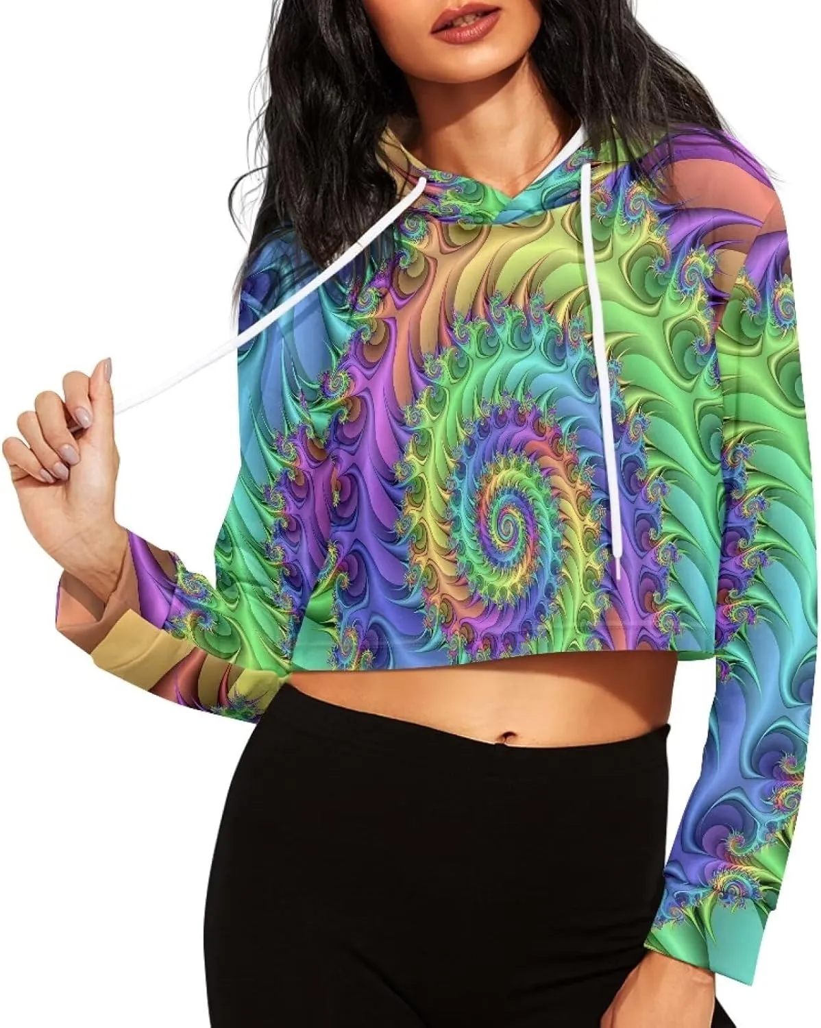 Women's Cropped Hoodies Long Sleeves Fleece Crop Top Sweatshirt with Hooded