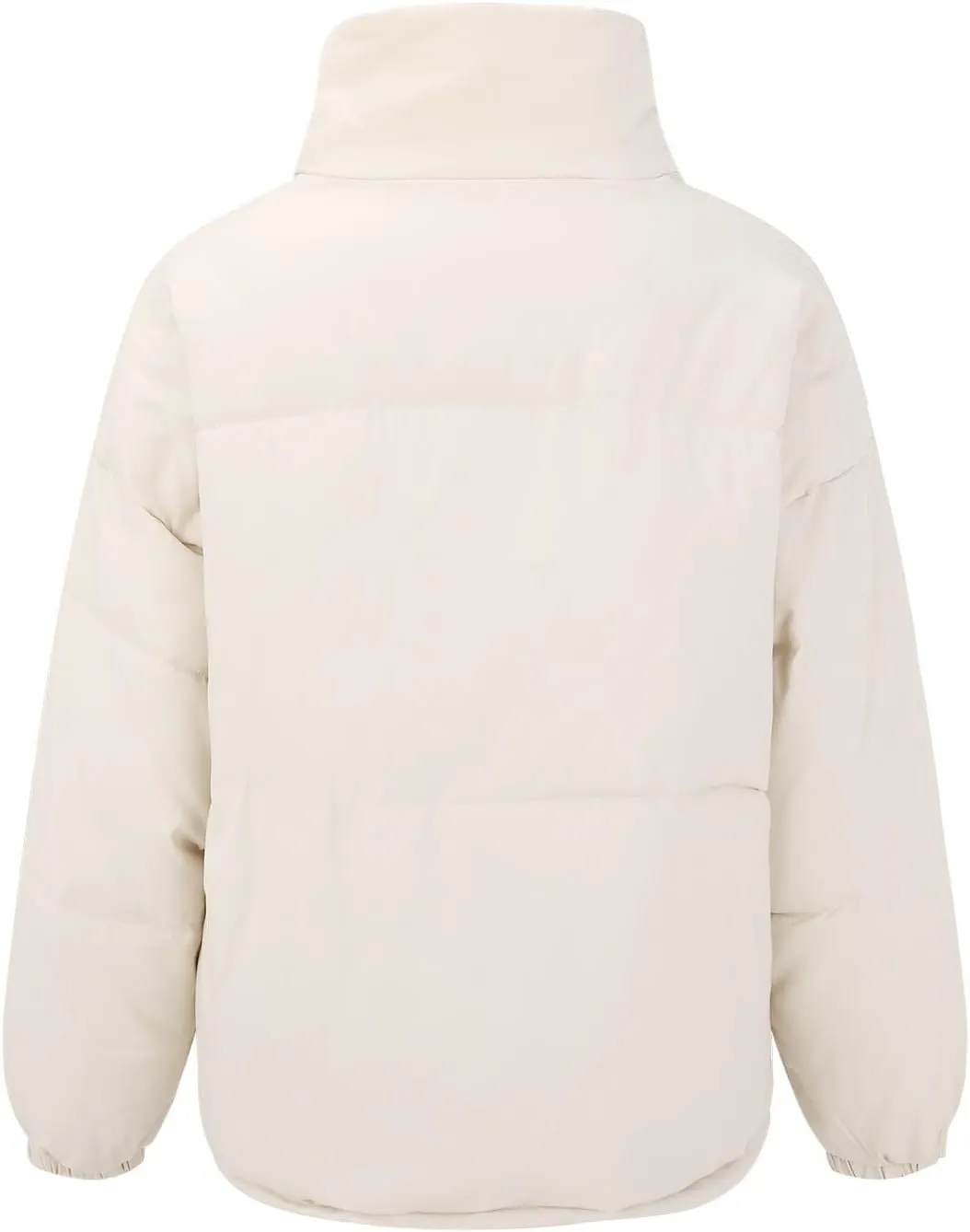 Womens Cropped Puffer Jackets Oversized Fashion Down Jacket Winter Stand Collar Zip Solid Snaps Fluffy Quilted Jacket