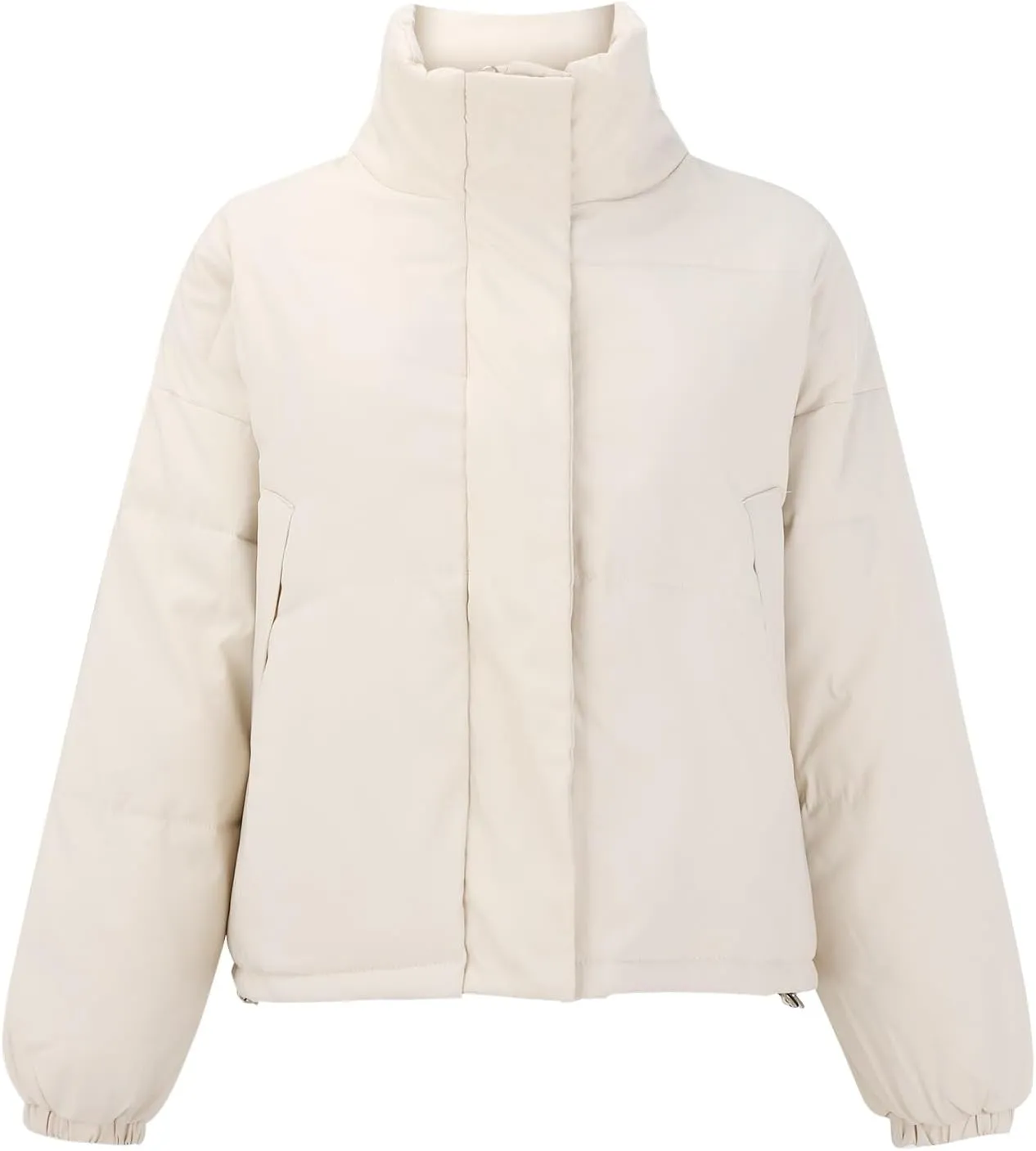 Womens Cropped Puffer Jackets Oversized Fashion Down Jacket Winter Stand Collar Zip Solid Snaps Fluffy Quilted Jacket