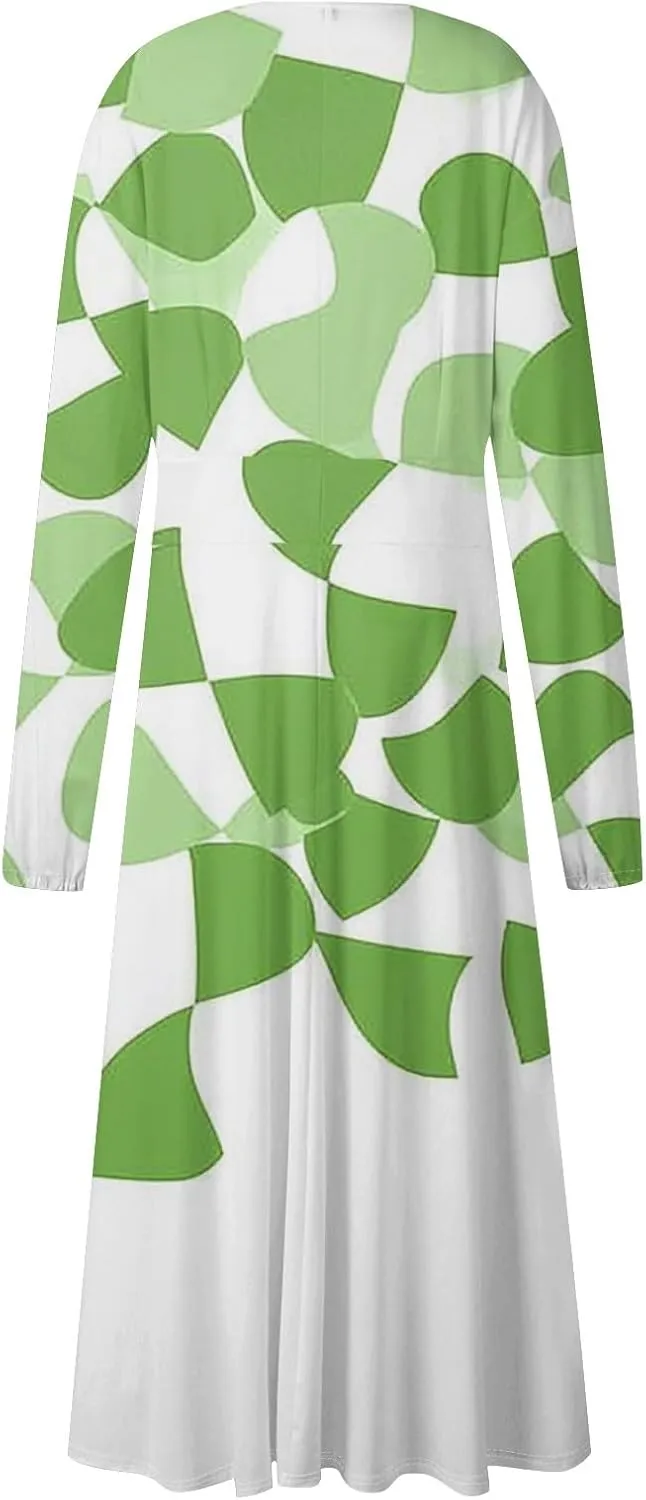 Women's Cute Gradient Long Sleeve Dresses Sexy Vacation V Neck Spring Long Dress