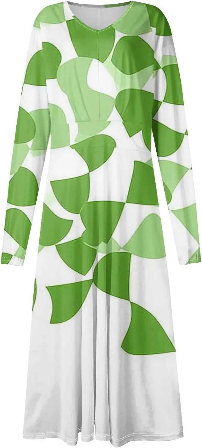 Women's Cute Gradient Long Sleeve Dresses Sexy Vacation V Neck Spring Long Dress
