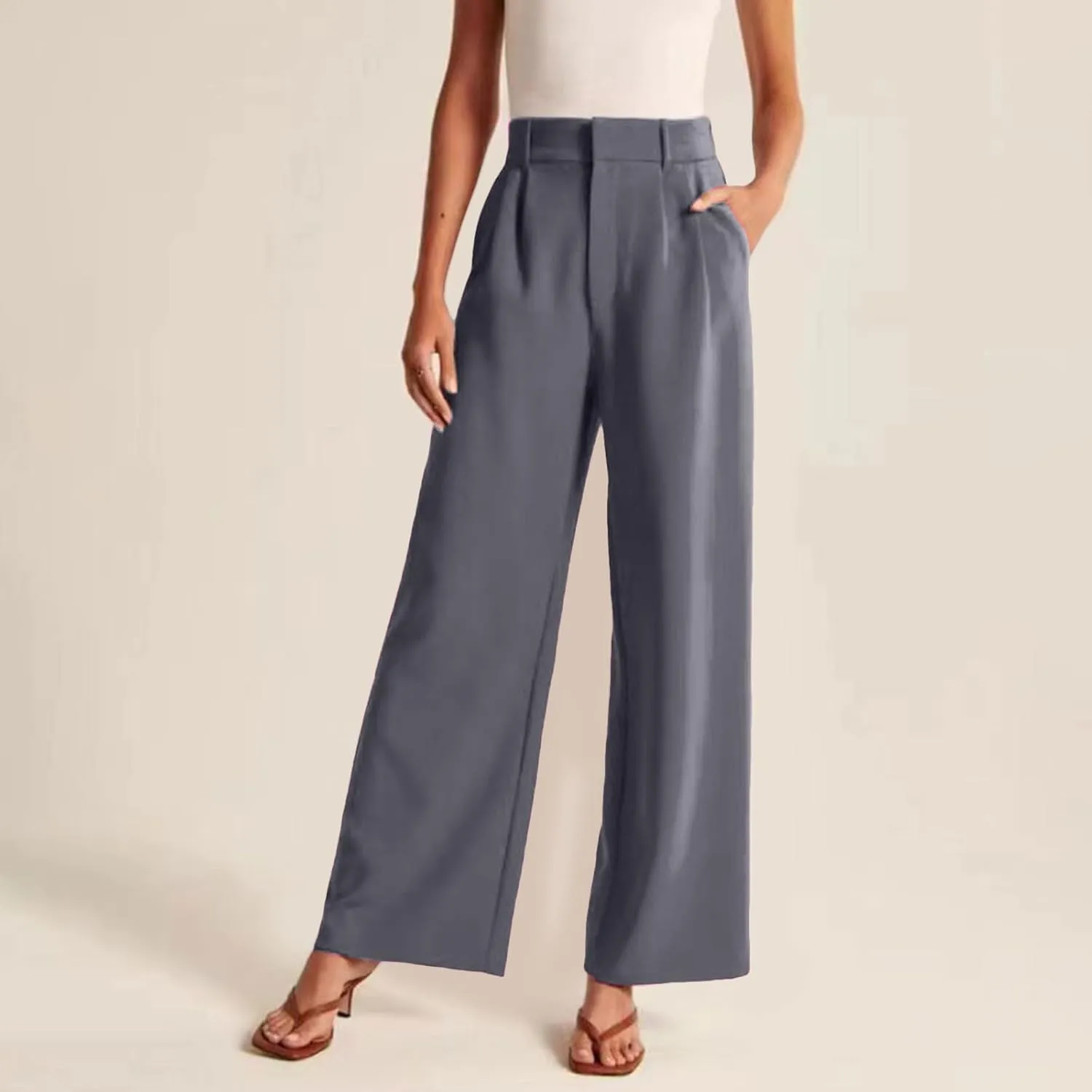 Womens Dress Pants Plus Size Wide Leg Work Pants Business Pants High Waist Chino Pants Straight Pants Comfy Trousers