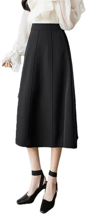Women's Elegant Solid Color Office Patchwork SkirtsHigh Waist Large Swing A-Line Skirts