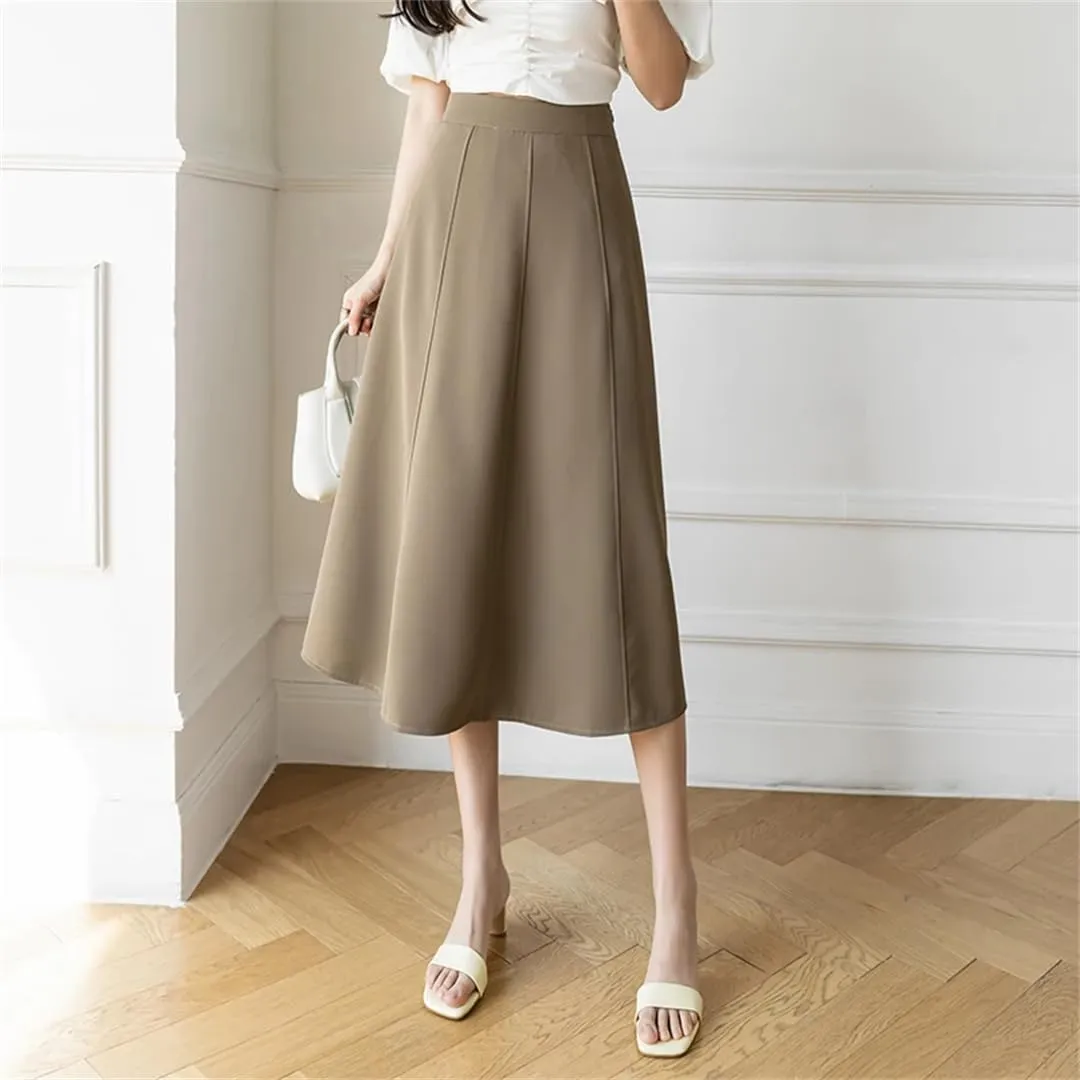 Women's Elegant Solid Color Office Patchwork SkirtsHigh Waist Large Swing A-Line Skirts
