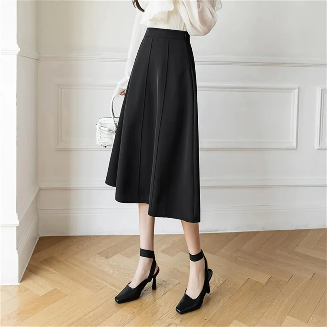 Women's Elegant Solid Color Office Patchwork SkirtsHigh Waist Large Swing A-Line Skirts
