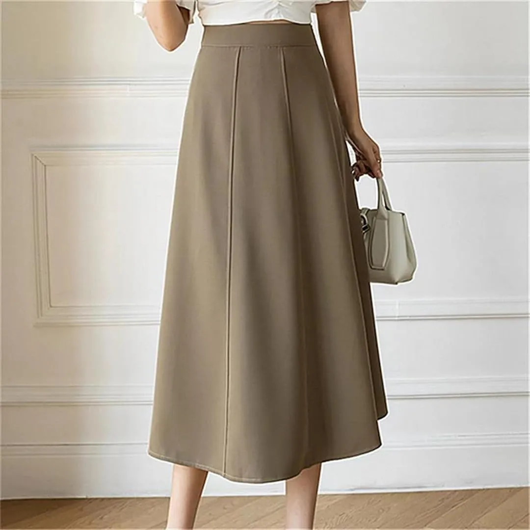 Women's Elegant Solid Color Office Patchwork SkirtsHigh Waist Large Swing A-Line Skirts