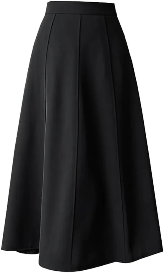 Women's Elegant Solid Color Office Patchwork SkirtsHigh Waist Large Swing A-Line Skirts