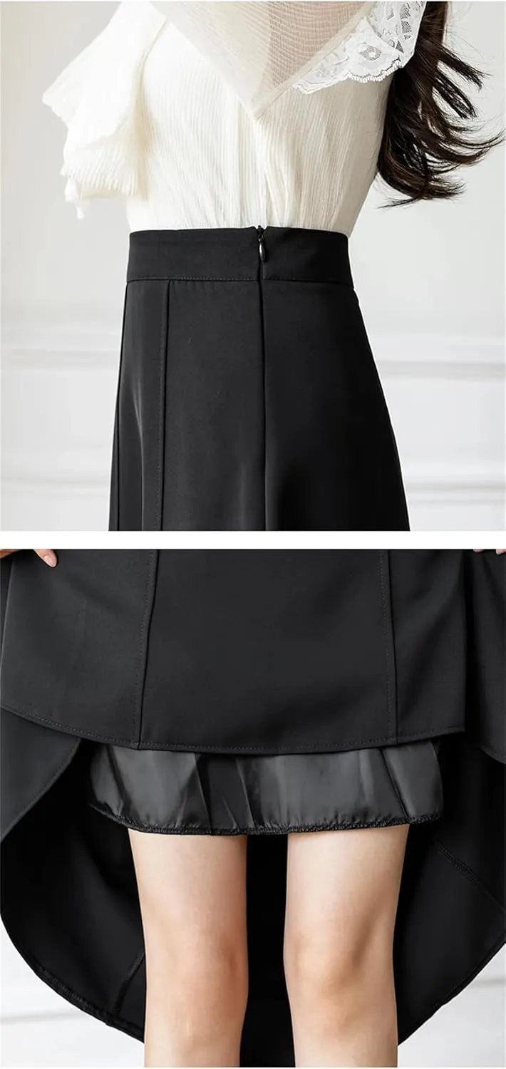 Women's Elegant Solid Color Office Patchwork SkirtsHigh Waist Large Swing A-Line Skirts