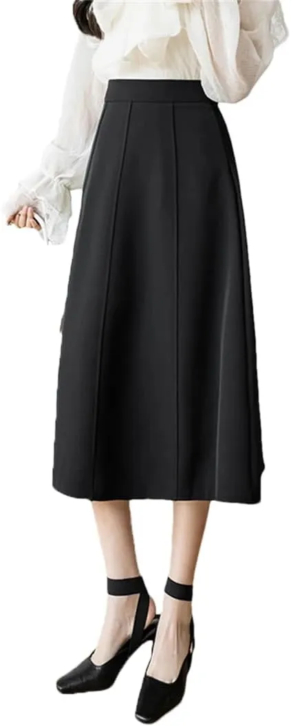 Women's Elegant Solid Color Office Patchwork SkirtsHigh Waist Large Swing A-Line Skirts