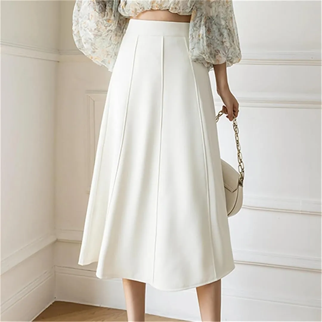 Women's Elegant Solid Color Office Patchwork SkirtsHigh Waist Large Swing A-Line Skirts