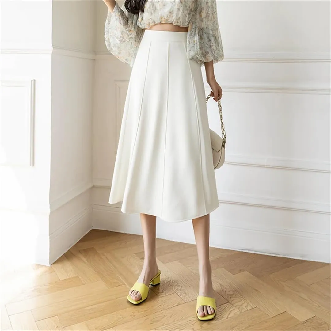 Women's Elegant Solid Color Office Patchwork SkirtsHigh Waist Large Swing A-Line Skirts