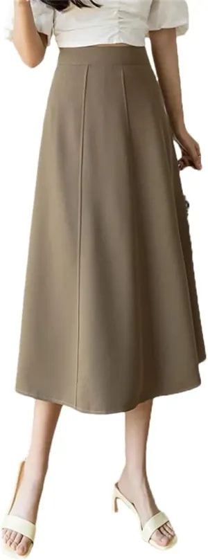 Women's Elegant Solid Color Office Patchwork SkirtsHigh Waist Large Swing A-Line Skirts