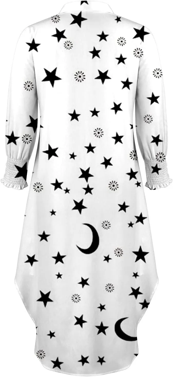 Women's Fall Dresses Sexy Print Button Down Shirt Dresses Long Sleeve Dress