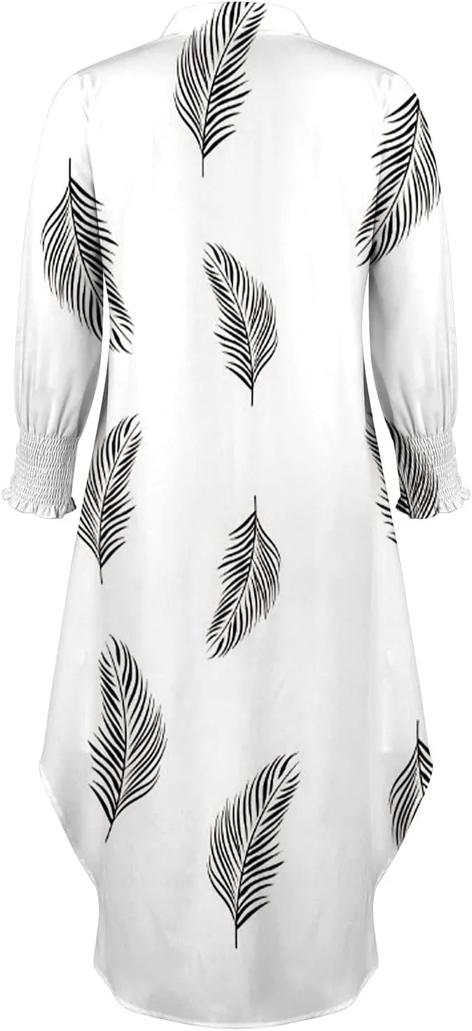 Women's Fall Dresses Sexy Print Button Down Shirt Dresses Long Sleeve Dress
