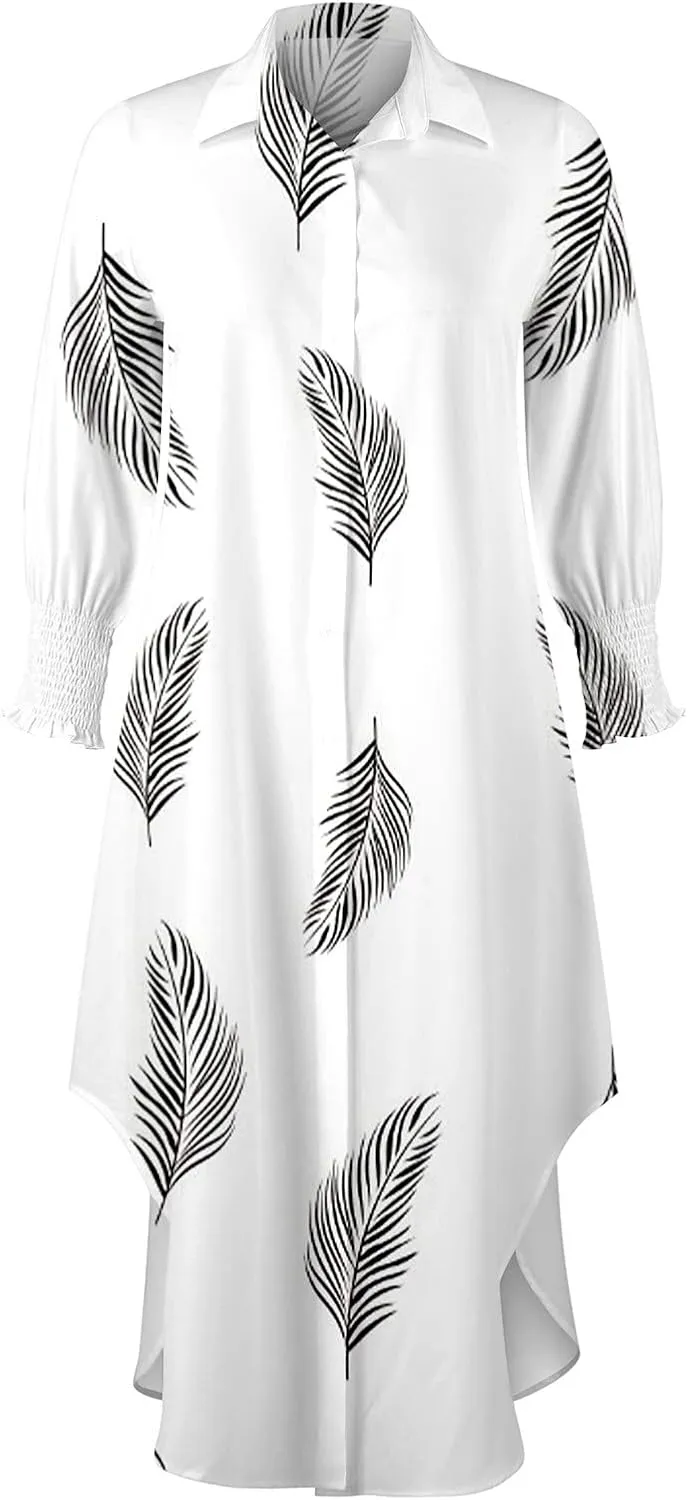 Women's Fall Dresses Sexy Print Button Down Shirt Dresses Long Sleeve Dress