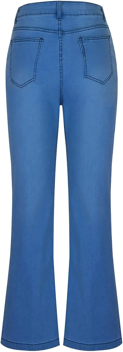 Womens Flare Jeans High Waisted Wide Leg Hip Hop Jean Stretch Denim Pantss Stretch Bootcut Casual Trousers