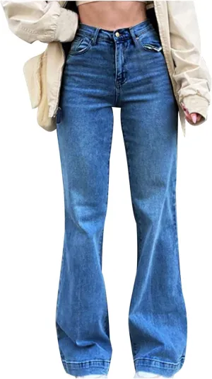 Womens Flare Jeans High Waisted Wide Leg Hip Hop Jean Stretch Denim Pantss Stretch Bootcut Casual Trousers