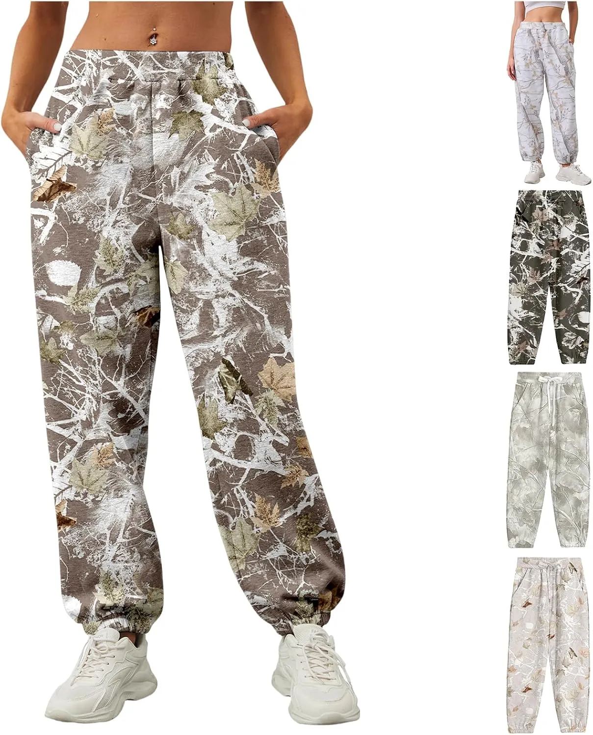 Womens Fleece Camo Sweatpants High Waisted Joggers Pants Casual Baggy Aesthetic Warm Trousers with Pockets