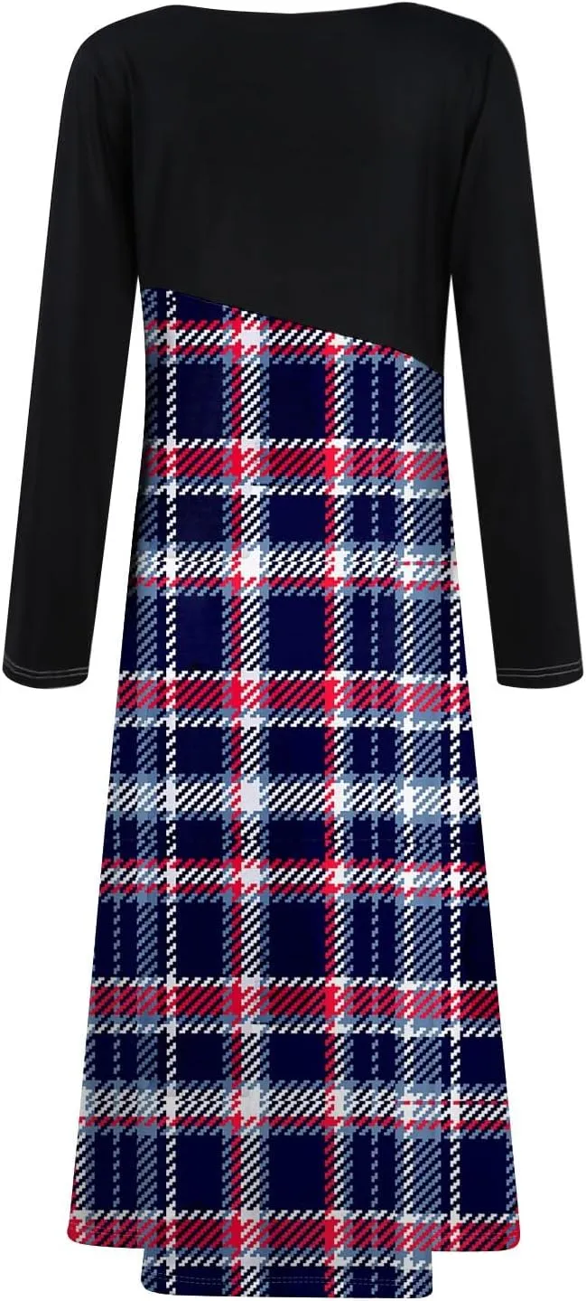 Women's Floral Print Waist Large Swing Sexy Dress 2025 Casual Fashion V-Neck Long Sleeve Dresses with Pocket