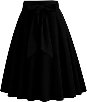 Womens Hepburn Style Skirt Solid Vintage High Waist A-Line Skater Skirts Casual Fashion Loose Flowy A-line Skorts