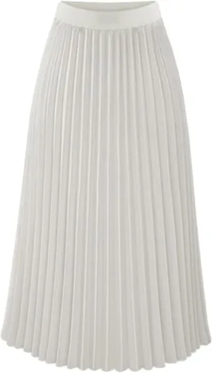 Womens High Elastic Waist Pleated Chiffon Skirt Midi Swing A-line Skirt Dressy Plain Solid Color Elegant Long Skirts