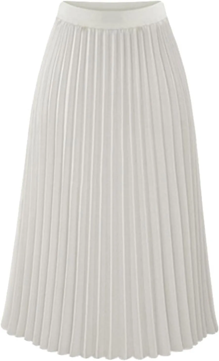 Womens High Elastic Waist Pleated Chiffon Skirt Midi Swing A-line Skirt Dressy Plain Solid Color Elegant Long Skirts