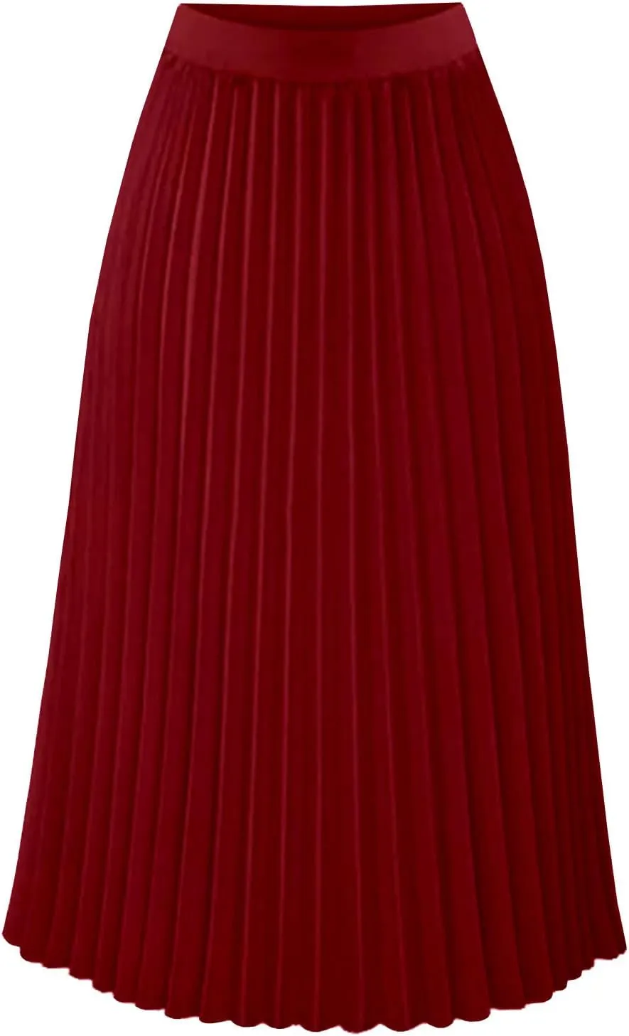 Womens High Elastic Waist Pleated Chiffon Skirt Midi Swing A-line Skirt Dressy Plain Solid Color Elegant Long Skirts