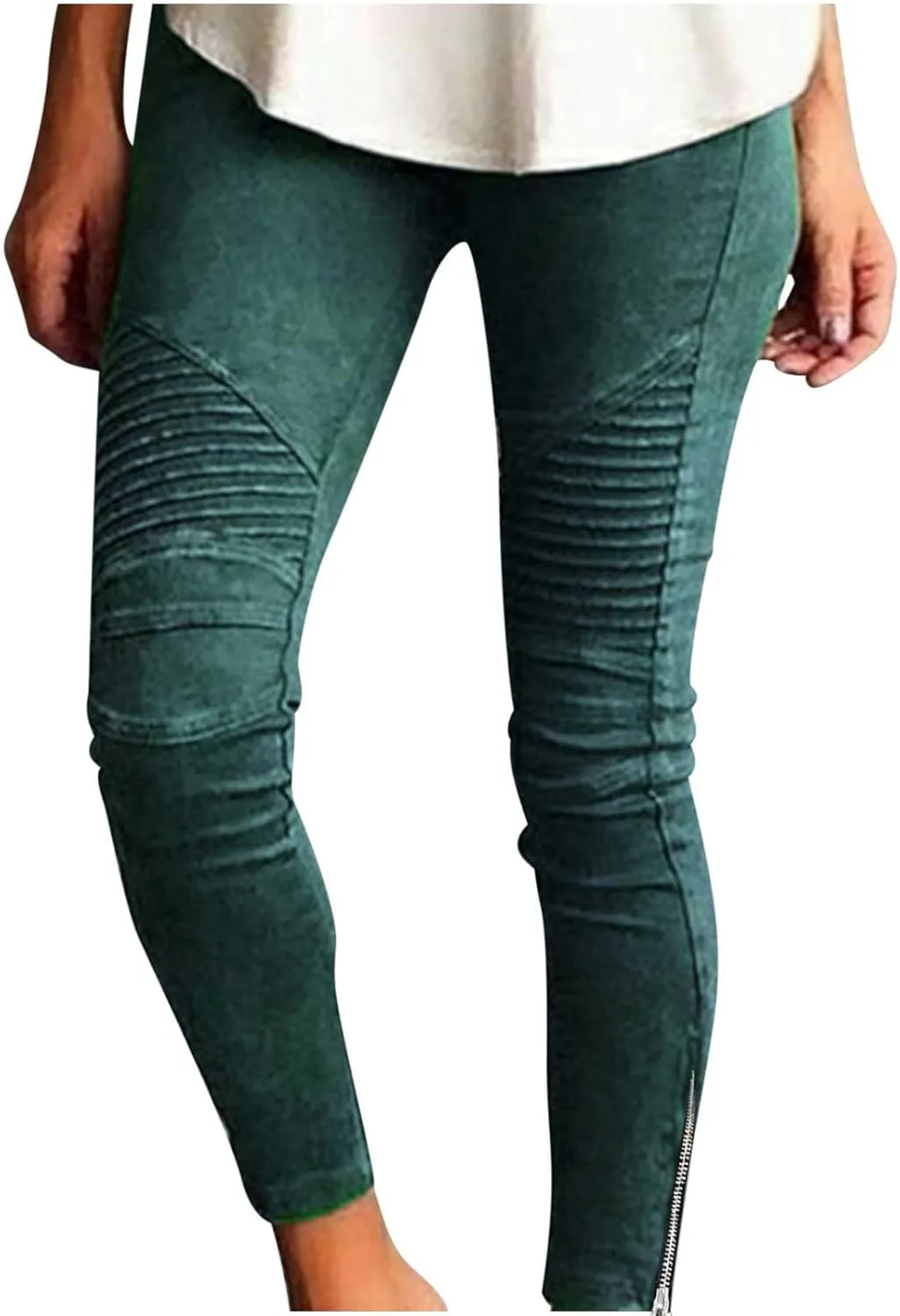 Women's High Waisted Slim Leg Stretch Jean Style Ankle Zipper Pull On Skinny Pants with Pockets for Work