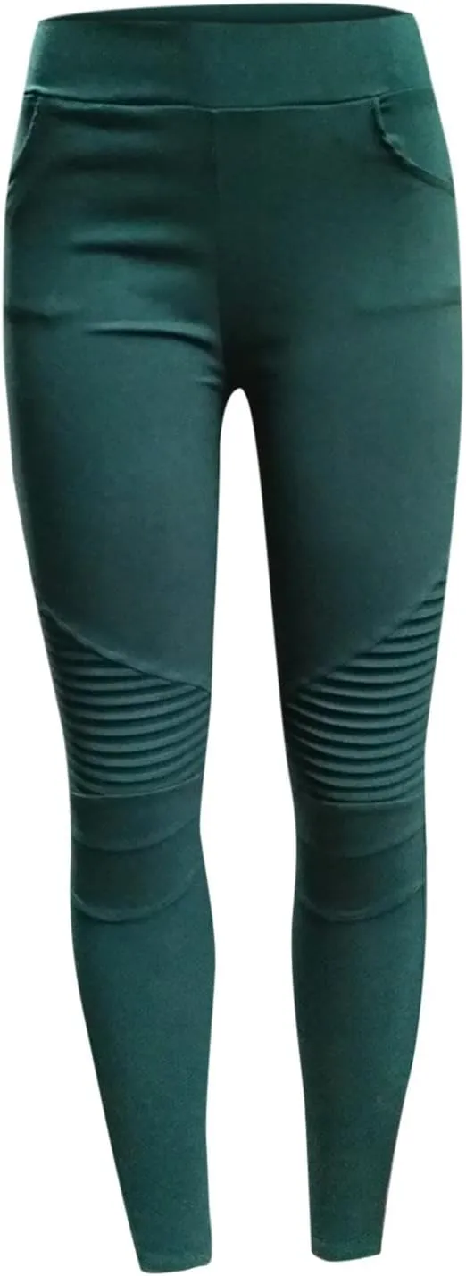 Women's High Waisted Slim Leg Stretch Jean Style Ankle Zipper Pull On Skinny Pants with Pockets for Work