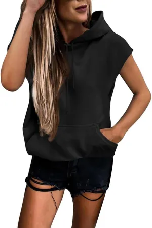 Women's Hoodies Casual Short Sleeve Drawstring Lightweight sports Hooded Sweatshirt Loose Pullover Tops with Pocket
