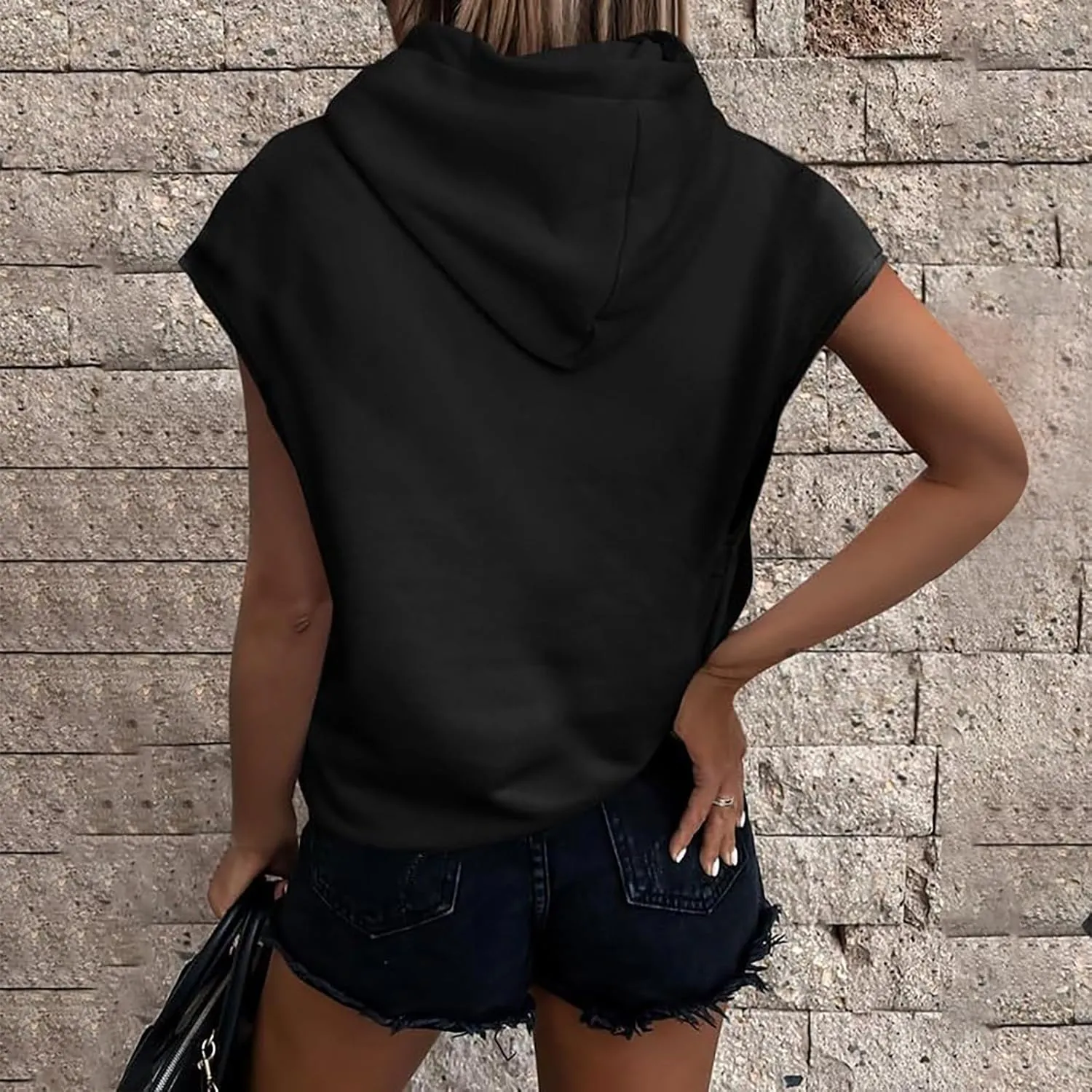 Women's Hoodies Casual Short Sleeve Drawstring Lightweight sports Hooded Sweatshirt Loose Pullover Tops with Pocket