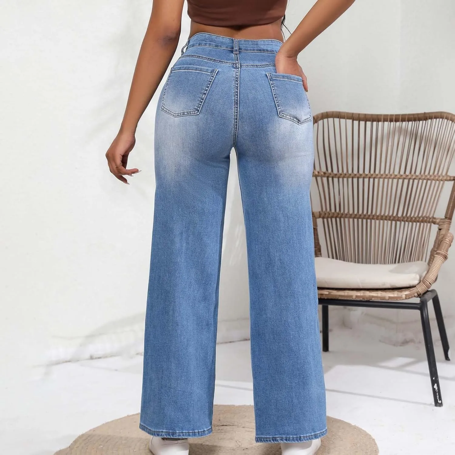 Womens Jeans High Waisted Ripped Stretchy Pants Classic Distressed Jeans Vintage Plus Size Destroyed Denim Pants