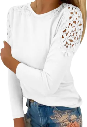 Womens Lace Crochet Tunic Tops Loose Fit Dressy Casual Short Sleeve Floral Long Sleeve Blouses Shirts Pullovers
