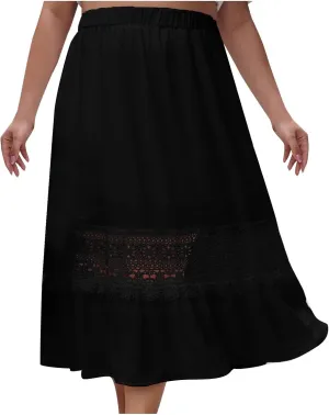 Women's Lace Patchwork Skirt Summer Elastic High Waist Pleated A-line Ruffle Skirts 2025 Fashion Boho Beach Skort