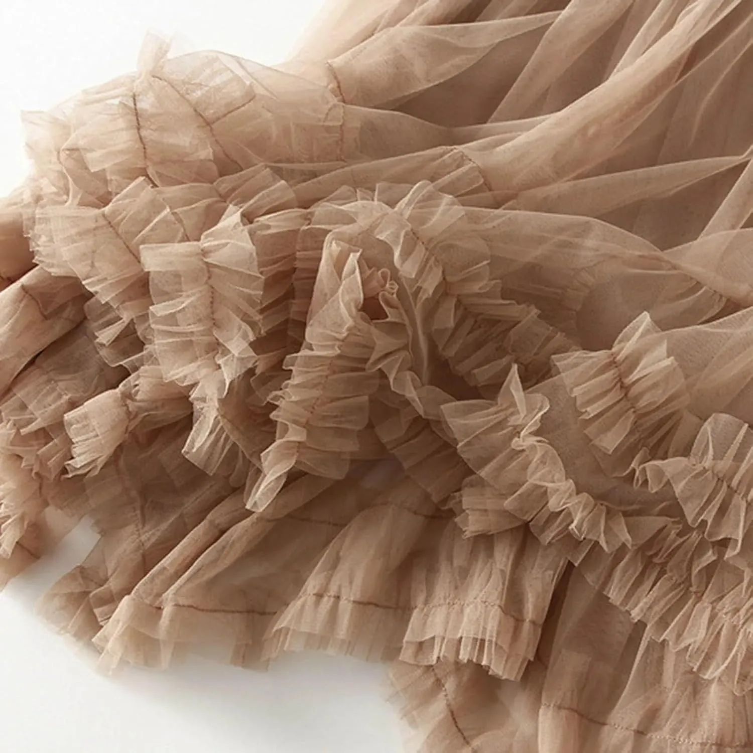 Women's Layered Tulle A Line Skirts Elastic High Waist Casual Midi Length Skirt
