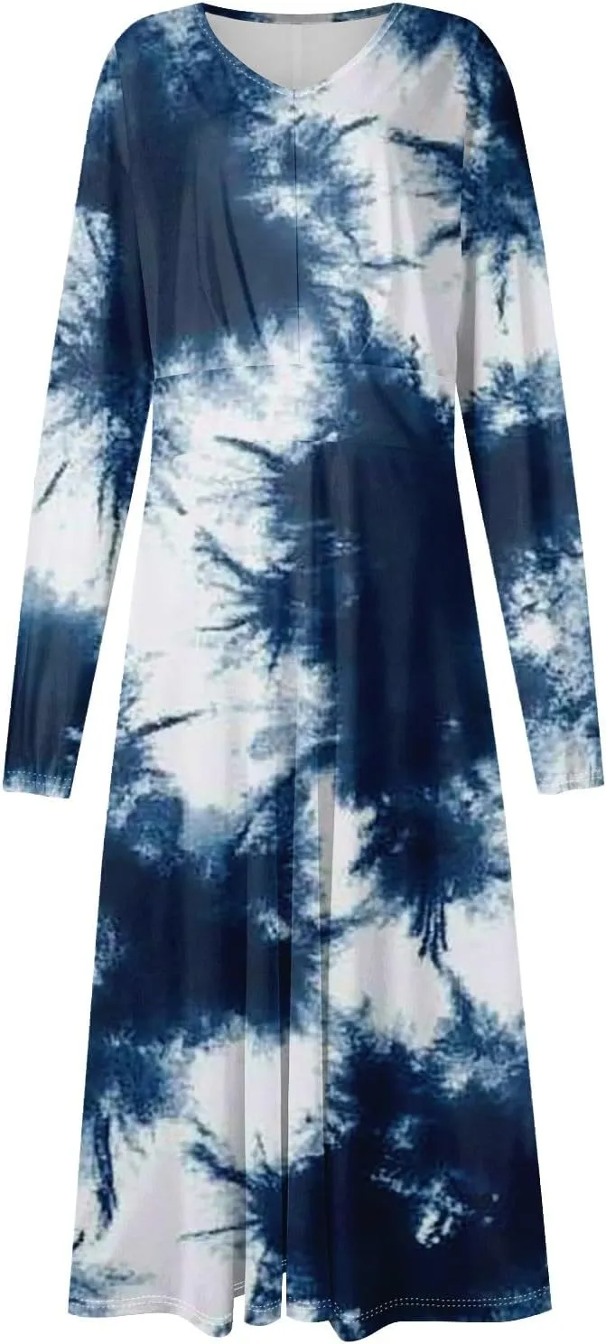Women's Light Gradient Long Sleeve Dresses Fashion Formal V-Neck Spring Long Dress