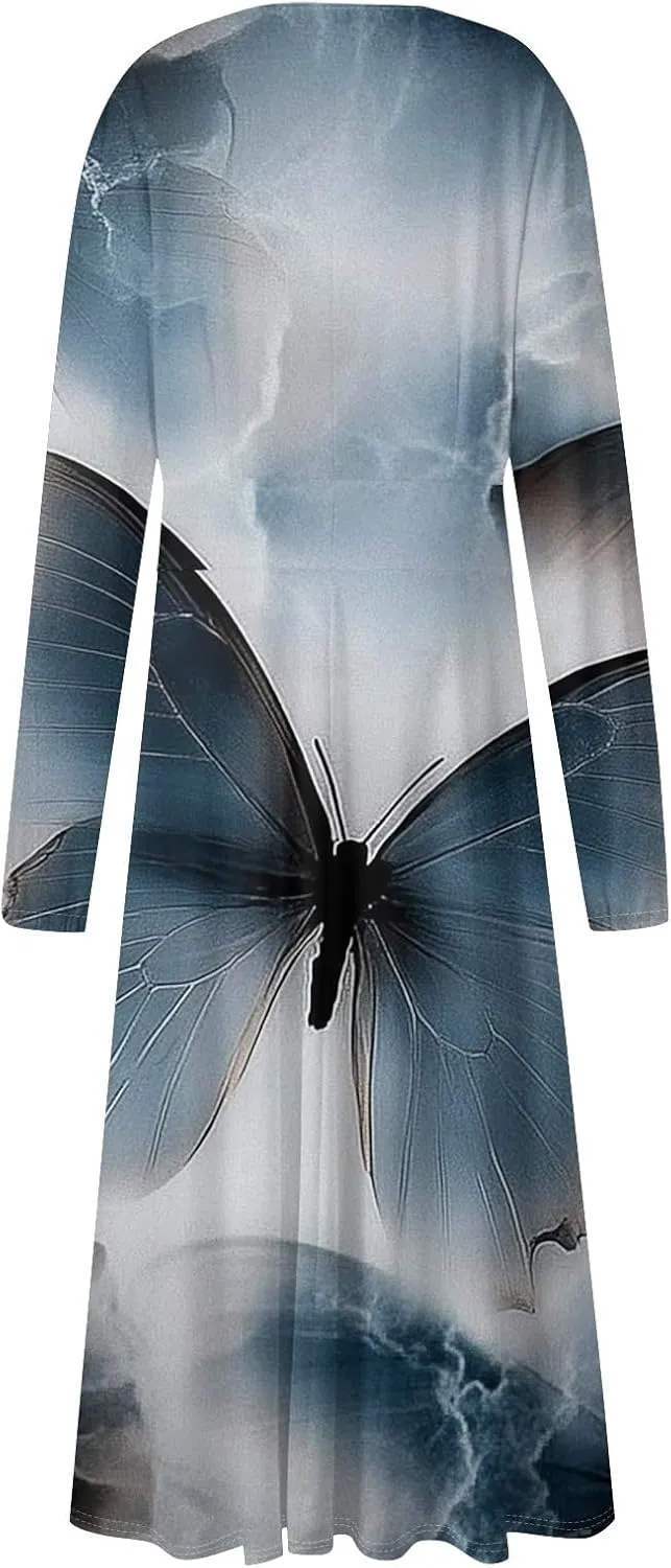 Women's Light Gradient Long Sleeve Dresses Fashion Formal V-Neck Spring Long Dress