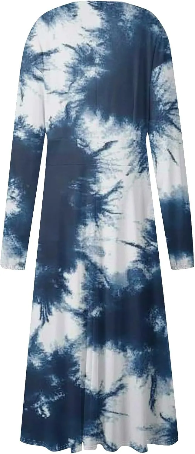 Women's Light Gradient Long Sleeve Dresses Fashion Formal V-Neck Spring Long Dress