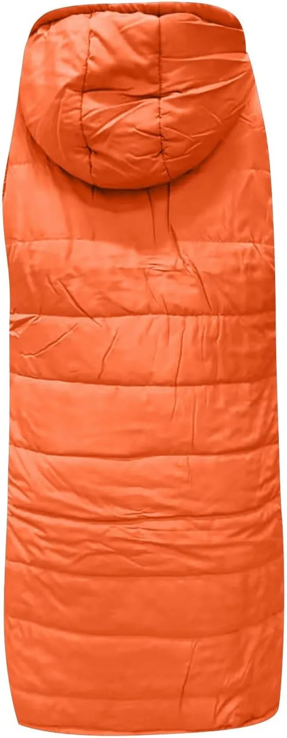 Womens Long Puffer Vest Winter Casual Sleeveless Full Zip Hooded Puffer Jacket Packable Lightweight Quilted Jacket Down Coats