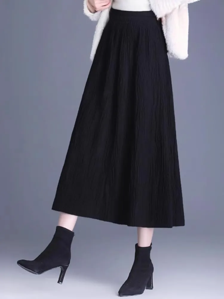 Women's Long Skirt Autumn-Winter Knit Long A Line Skirts for Women