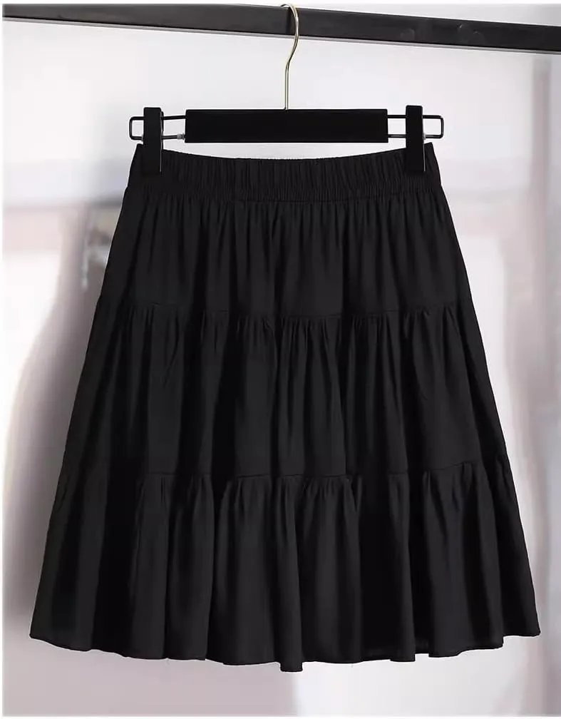 Women's Long Skirt Black Pleated Summer High-Waist A Line Skirts for Women
