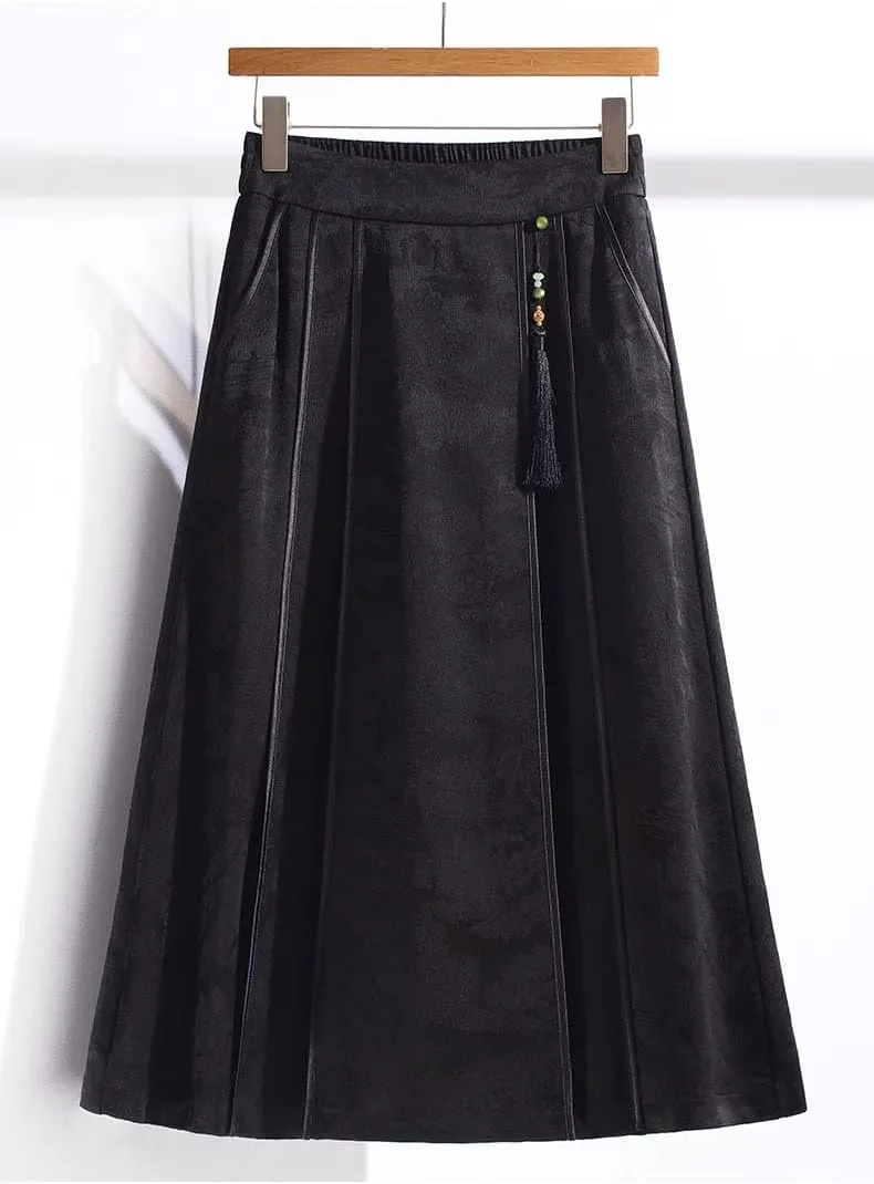 Women's Long Skirt Chinese Elastic Waist Summer A Line Skirts for Women