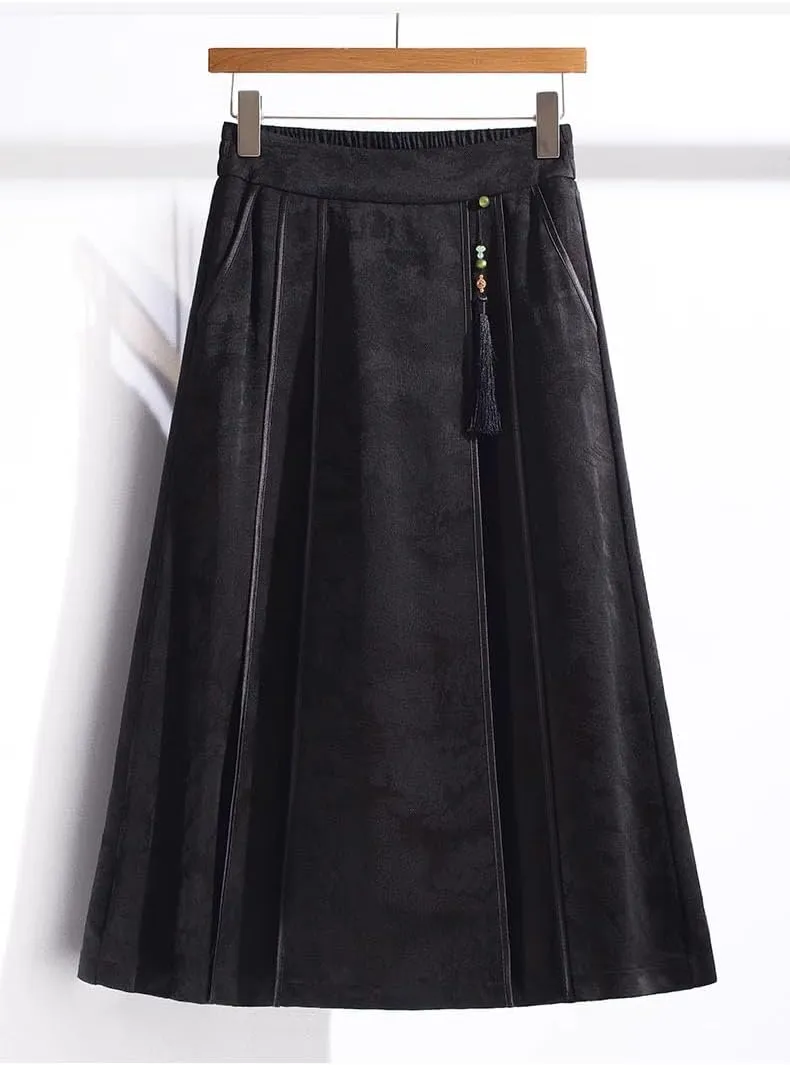 Women's Long Skirt Chinese Elastic Waist Summer A Line Skirts for Women