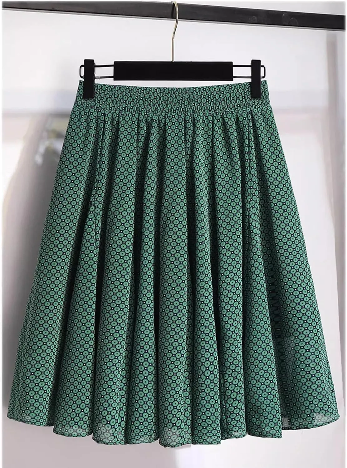 Women's Long Skirt Elastic Waist Chiffon Green A Line Skirts for Women