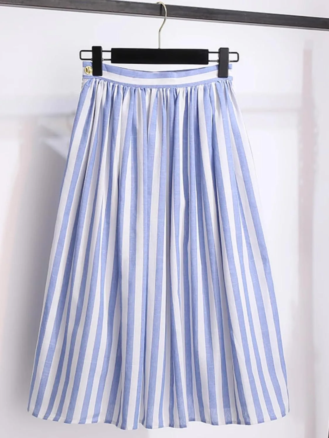 Women's Long Skirt Linen Summer Striped Mid-Length A Line Skirts for Women