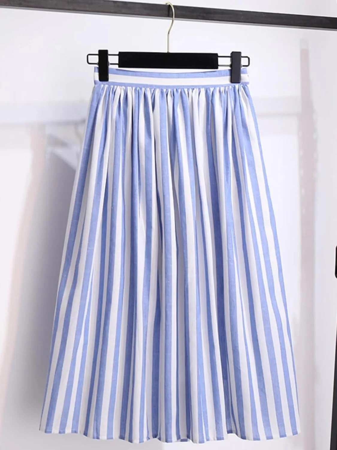 Women's Long Skirt Linen Summer Striped Mid-Length A Line Skirts for Women