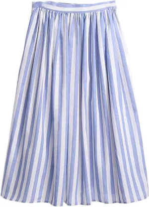 Women's Long Skirt Linen Summer Striped Mid-Length A Line Skirts for Women