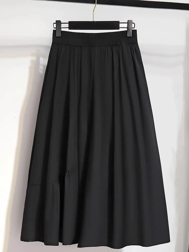 Women's Long Skirt Mid-Length Stretch Black A Line Skirts for Women