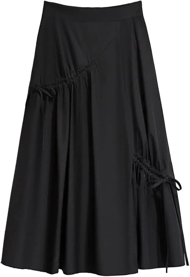 Women's Long Skirt Mid-Length Stretch Black A Line Skirts for Women